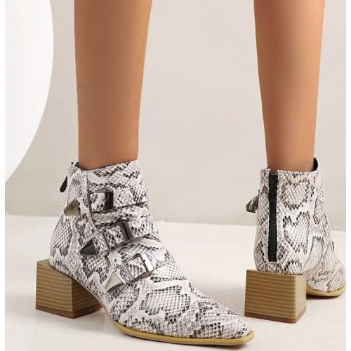 2021 New Square high heels zipper womens ankle boots buckle strap autumn winter denim boots blue jeans shoes for office lady