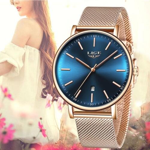 LIGE Women Watches Luxury Wrist watch relogio feminino Clock for Women Milanese Steel Lady Rose Gold Quartz Ladies Watch New+Box