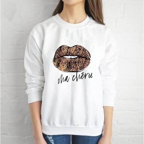 Colored Ma Cherie Leopard Lips Sweatshirt Funny Women Long Sleeve Jumper Graphic Pullovers Stylish 90s Grunge Sweatshirts