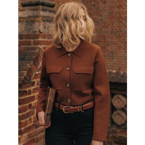 Caramel Knitted Cardigan 2021 Women Autumn Winter Long Sleeve Buttons Pocket Tops Ladies Vintage Elegant Retro Jackets Fashion