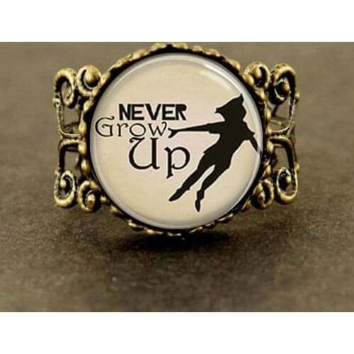 Steampunk US Movie Never Grow Up Quote Ring glass 1pcs/lot womens jewelry new cosplay