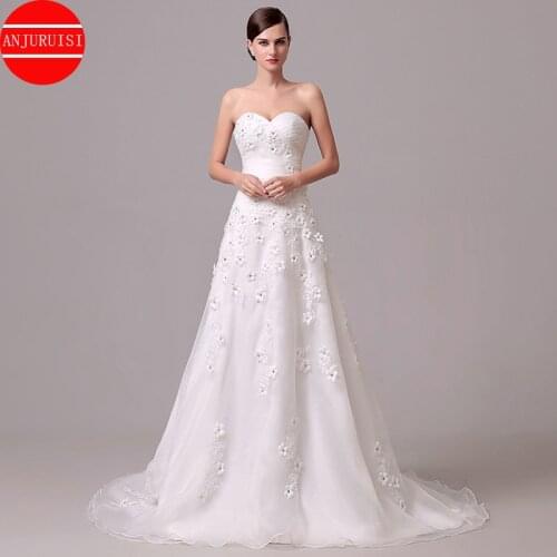 Full Flowers Wedding Dresses 2020 A Line vestido de noiva White Organza Bridal Gown Beaded Boda robe de mariee Lace Appliques