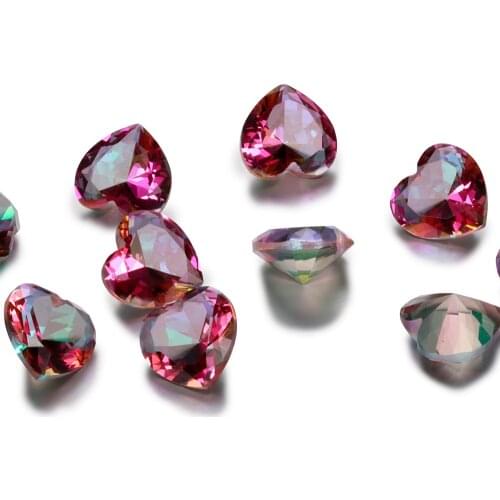 1-3ct Milticolor Loose Gemstone Heart Shape Rainbow Mystery Topaz 9x9MM Stones Wholesale Decoration Gifts 10 pcs/set