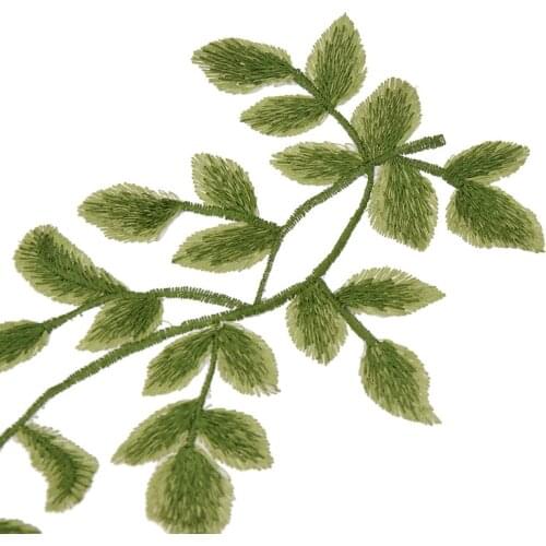 1Pair 29X12cm Forest Green Leaf Venise Lace Trim Patches Sewing On Embroidered Applique Diy Crafts Wedding Dress Decoration