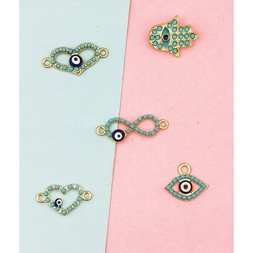 10pcs Demon Eye Connector Charms Microbeads Hand Heart Shape Pendants Fit DIY Jewelry Earring Bracelet Finding Accessories YZ703