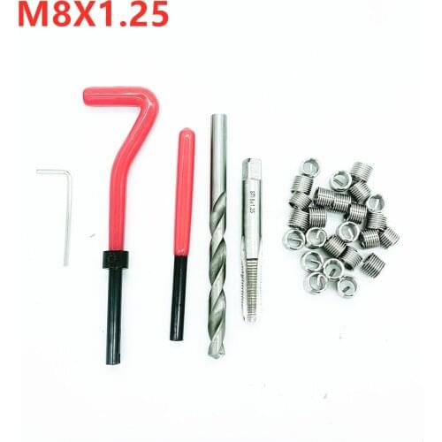 25PC M8X1.25 Thread Repair Tool Kit for Engine Block Restoring Damaged Threads Spanner Wrench Twist Drill Bit Coarse Crowbar Set