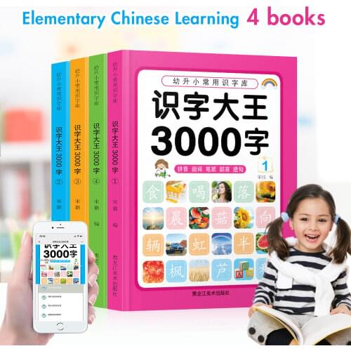 6 Books/set 3000 Chinese Basics Characters Image Words Baby Kids Preschool Learning Chinese Characters Cards and Pinyin 3-6