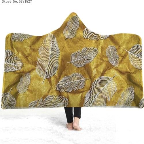 Bohemia Feather Hooded Blanket Dreamcatcher Fleece Blanket 3D Print Nap Office Throw Blanket Travel Picnic Wearable Blanket