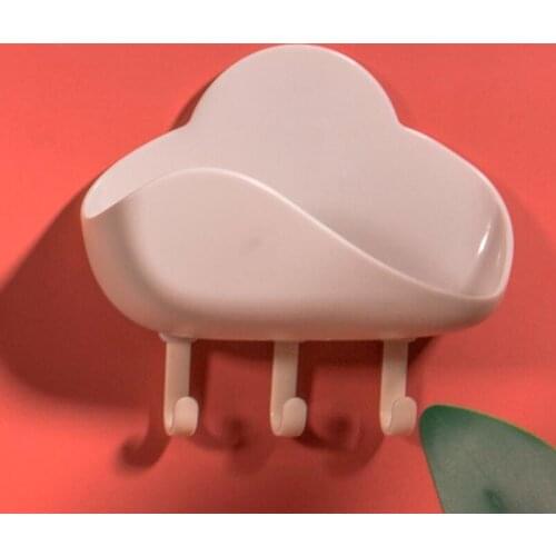 1 Piece Of Cloud Soap Holder Plastic Sink Drain Box Sponge And Three Wall-mounted Hooks New Cleaning Box Bathroom Supplies