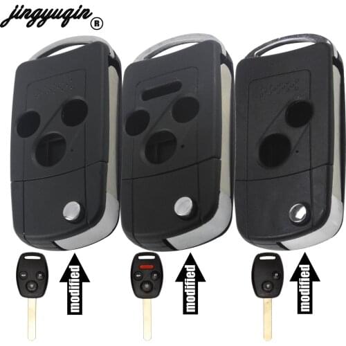 Jingyuqin Cut Blade 2 3 4 B Car Remote Key Shell Fob Case For HONDA Accord Civic CRV Pilot Fit Modified Flip Folding Key Case