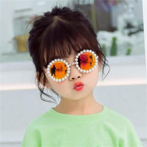Kids Pearl Sunglasses Metal Round Girls Boby Childrend Sun Glasses Lovely Baby Okularki Gift For Children Baby UV400 Eyewear