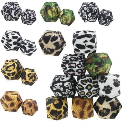Baby Silicone Leopard Print 13MM 17MM Hexagon Beads Terrazzo Chewing 10pcs Beads Baby Pacifier Dummy Clips Nursing Toy