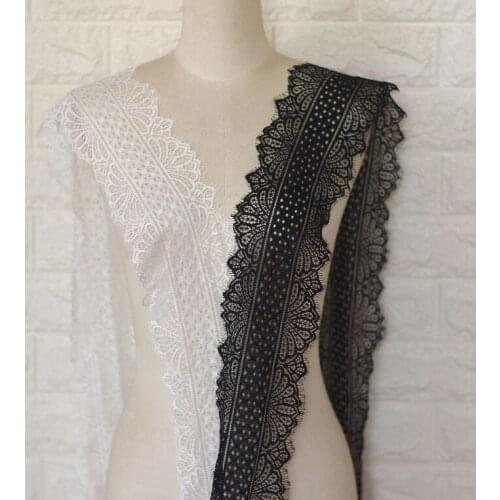 12cm Wide Double Sides White Black Floral Embroidered Eyelash Lace Ribbon for Garment Decoration DIY Craft Lace Trimming 3meters