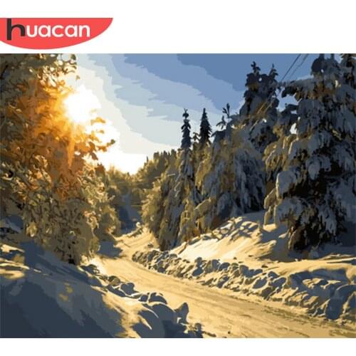 HUACAN DIY Oil Painting By Numbers Snow Tree Pictures By Number Winter Landscape Kits Drawing Canvas HandPainted Home Decor Gift