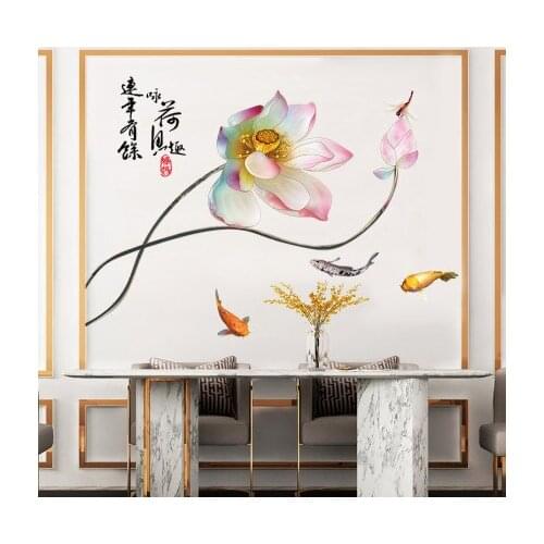 Chinese Style Lotus Carp Wall Stickers Self-adhesive 3D Wallpaper Living Room Decoration Bedroom Decor Painting Wall Art
