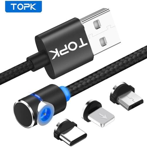 TOPK L-Line 1m 2m 90 Degree L Type Magnetic Cable Micro USB Cable & USB Type C Cable LED Magnet Charger Cable For iPhone X 8 7 6
