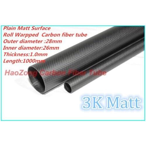 Matt Roll Wrapped 2pcs 28MM OD X 26MM ID X 1000MM Carbon fiber tube/tubing/tail tube/wing tube Quadcopter RC Airplane 28*26