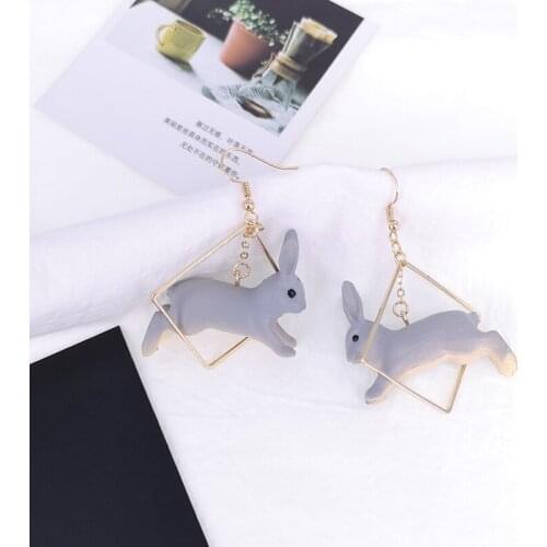 Fashion Earrings Personality Lovely Three-dimensional Rabbit Geometric Square Alloy Drop Earrings Wholesale Earrings for Women