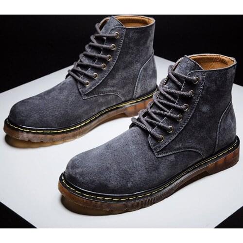 Men Ankle Boots Fashion Grey Chelsea Boots Winter Plush Warm Desert Boots Men Denim Boots Fur Leather Boots Autumn Male Shoes