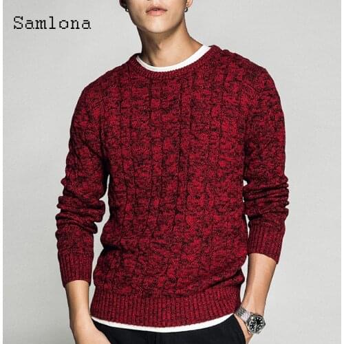 Samlona Plus Size Men Knitting Sweater Autumn Long Sleeve Skinny Top Casual Pullovers Pleated Sweaters Sexy Mens Clothing 2021