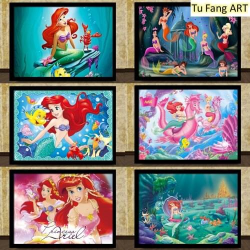 Disney Mermaid Princess Canvas Painting Wall Art Room Decor Posters and Prints Pictures for Living Kids Nordic Home Decoration