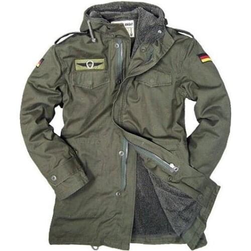 German Army Military Jacket Men Winter Cotton Jacket Thermal Trench with Hood Jackets Fleece Lining Coat