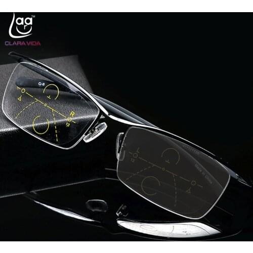 Clara Vida= Photochromic Grey For Intelligence Progressive Multifocal Reading Glasses Bifocal Add +75 To +3.5 Titanium Eyebrow