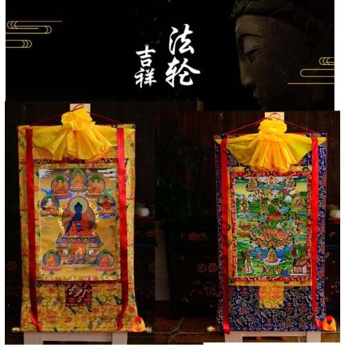 Wholesale Buddhist supplies 2P--87 CM Thang-ga art efficacious Protection the Medicine 8 Buddhas Green Tara Thangka painting