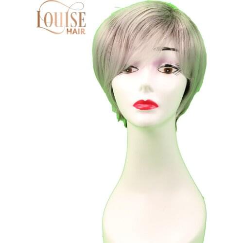 Louise Hair Pixie Cut Synthetic Hair Wigs for Women Pretty Short Gray grey Mix Black Wigs for White elder lady