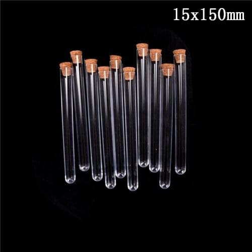 10pcs 15*150mm Plastic Test Tube With Cork Cap 20ml Clear Lab Experiment Favor Gift Tube Refillable Bottle