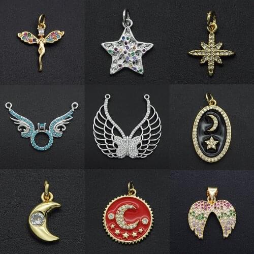 Fabulous Diy Angel Wings CZ Charms Wholesale Star Lightning Necklace Pendant Zircon Sun Moon Connector For Jewelry Making