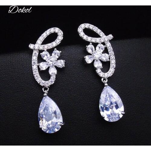DOKOL Pear Cut Clear AAA+ Cubic Zirconia Earrings Silver Color Bridesmaids Gift Beautiful Flower Drop Earring For Brides DKE0085
