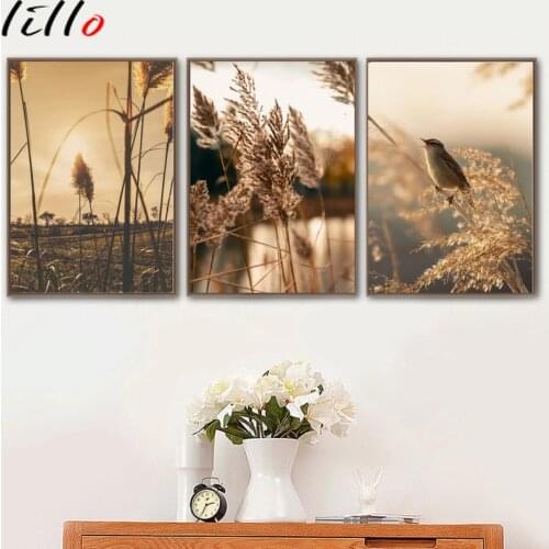 Reed wheat bird quotes autumn landscape wall art canvas painting nordic posters and prints wall pictures for living room decor