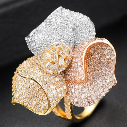Blachette Luxury Noble Big Flower Finger Rings Cubic Ziron Engagement Dubai Nigerian Bridal Statement For Women Wedding Party