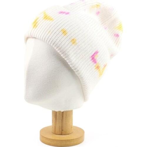 Tie Dyed Cashmere Beanie for Women 2020 New Girls Warm Soft Knit Winter Ribbed Hat Pink Mustard Tie Dye Beanie