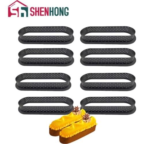 SHENHONG Egg Tart Cake Ring Set Plastic Perforated Oval Shape French Dessert Mould Fruit Cookies Pastry Kitchen Baking Molds