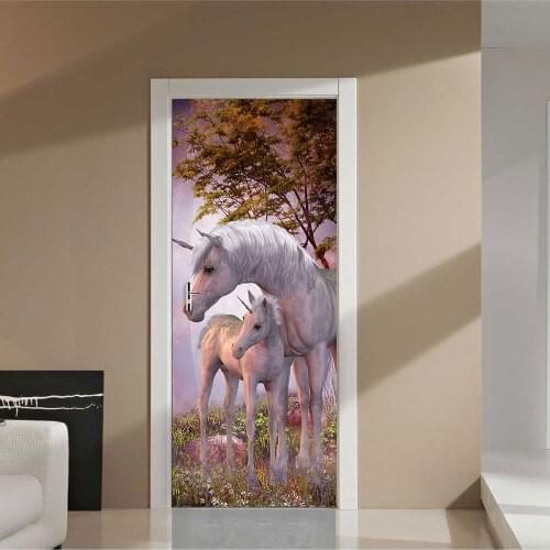 Fairy Tale Unicorn DIY Door Wall Stickers Home Decor Living Room Art Mural Self-adhesive Removable Peel & Stick PVC Wall Poster