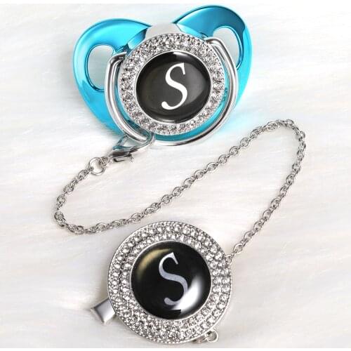 Pacifiers 26 Name Initial Letter Baby Pacifier Clips BPA Free Silicone Infant Nipple Blue Bling Newborn Dummy Soother chupetero