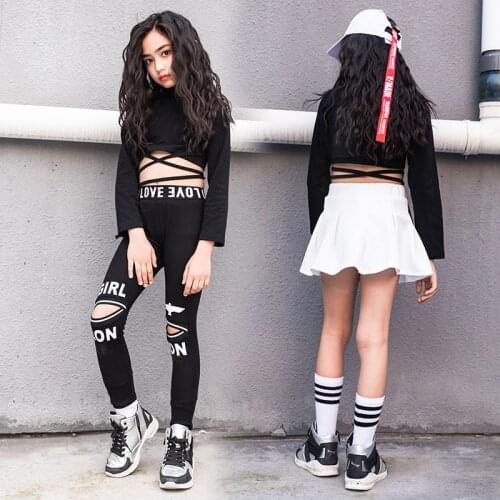 Girls Dance Costume Fashion Black White Hiphop Performance Clothing Jazz Stage Wear Kid Street Dance Practice Rave Outfit DC2235