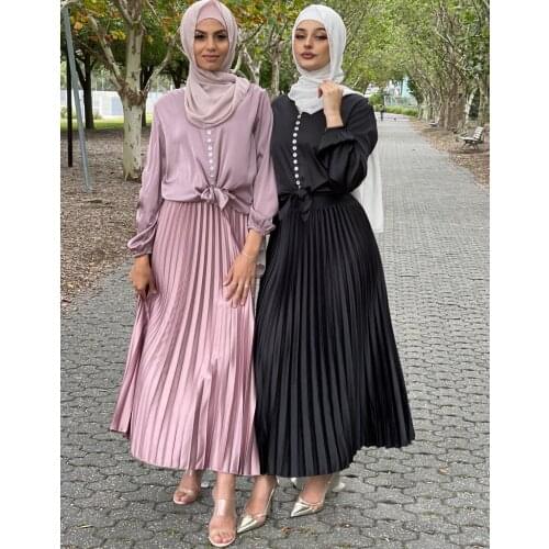 Turkey Women Muslim Long Skirt Vintage Pleated Islamic Clothing Turkish Hijab Women Bottoms Casual Elastic Female Korean 2021