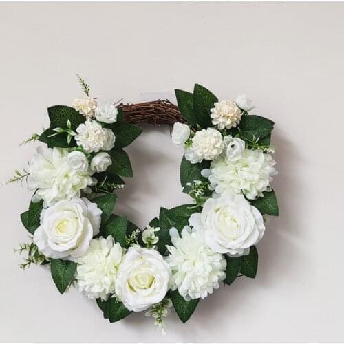 Artificial Flower Wreath White Rose And Chrysanthemum Flower Door Garland For Wedding Decoration Home Deocr