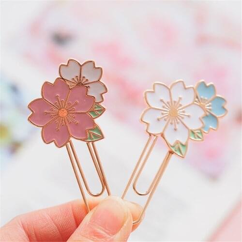 Cherry Blossom Paper Clips Korean Stationery Binder Clips Photos Tickets Holder Documents Letter Clamp Bookmarks for Books