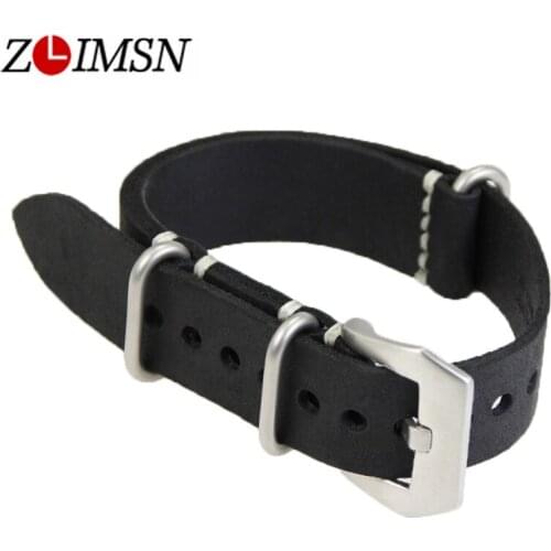 ZLIMSN Crazy Horse Genuiue Leather Watch Band Replacement Belr 20mm Brown Black Yellow Watchband 316L Stainless Steel Pin Buckle