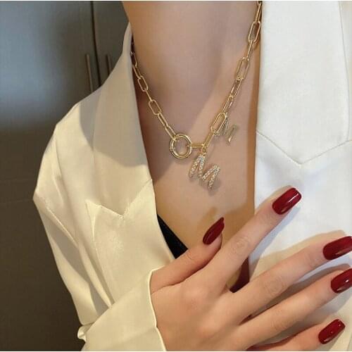 2021 Punk Style Hip Hop Thick Chain Short Necklace For Woman M Letter Pendant Neck Chain Korean Fashion Jewelry Sweater Chain