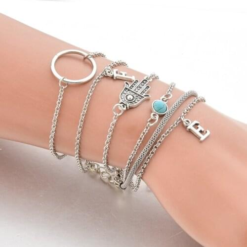 TOUCHEART 6 pcs/set Silver Hamsa Hand Bracelets&Bangles For Women Round Bracelets Boho Jewelry Making Crystal Bracelet SBR190166