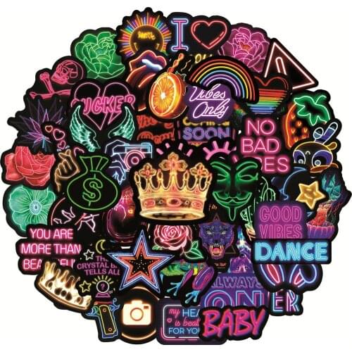 10/50PCS Vsco Neon Light Graffiti Stickers Laptop Guitar Luggage Skateboard Bike Car Waterproof Cool Sticker