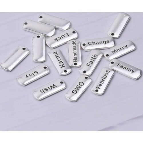 16 pcs/Lot Word Tags Charm Mixed Alloy Pendant Charms For Jewelry Making Supplies Luck Wish Merry Handmade Necklace Accessories