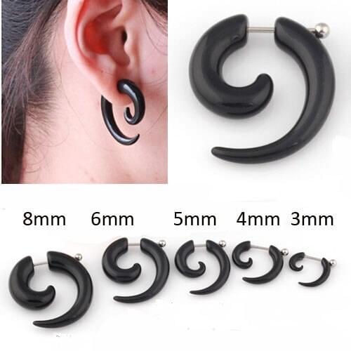 2pcs 2015 Fashion New Black Fake Spiral Ear Plug Flesh Plugs cheater Tapers UV Acrylic Ear Piercing Body Jewelry Men women