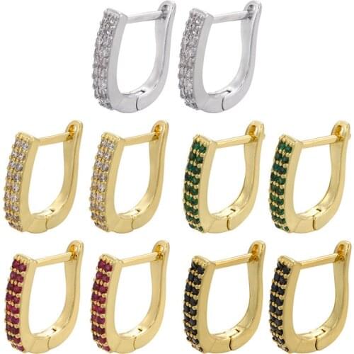 2021 Micro-inlaid Color U-shaped Double Row Cubic Zircon DIY Earings Fashion Jewelry Minimalistic Matching Rings