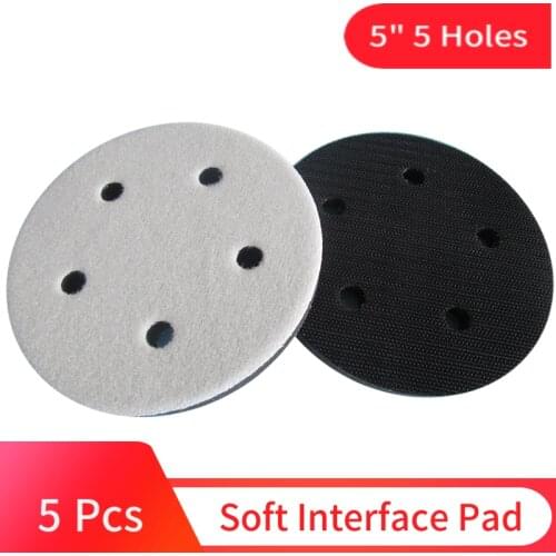 5" 5 Holes 125mm Soft Interface Pad Hook and Loop For Damping & Protecting Sanding Pad Power Tools Accessories (Pack of 5)